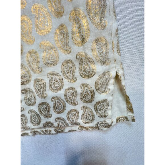 St Tropez Womens Linen West Top Lightweight Size M White Gold Paisley Sleeveless - Picture 10 of 11